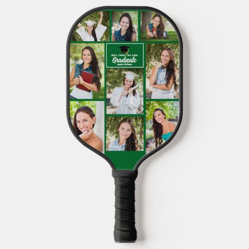 Green Graduate Photo Collage Custom Graduation Pickleball Paddle