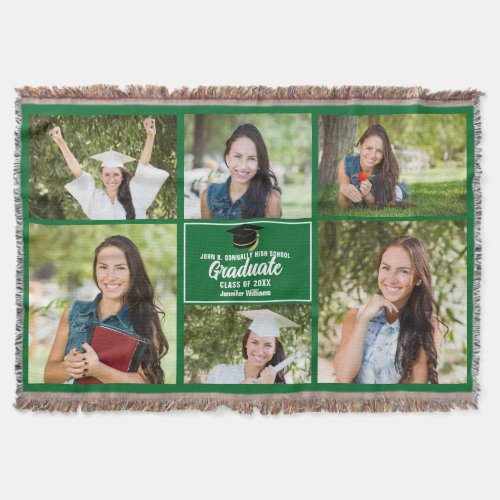 Green Graduate Photo Collage Custom Graduation Throw Blanket