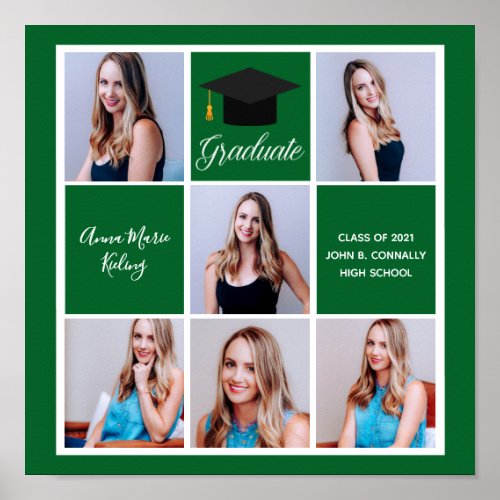 Green Graduate Photo Collage Graduation Party Poster