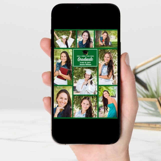 Green Graduate Photo Collage Modern Graduation Announcement (Front Digital)