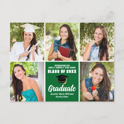 Green Graduate Photo Collage Modern Graduation Postcard
