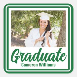 Green Graduate Photo Personalized Graduation Square Sticker