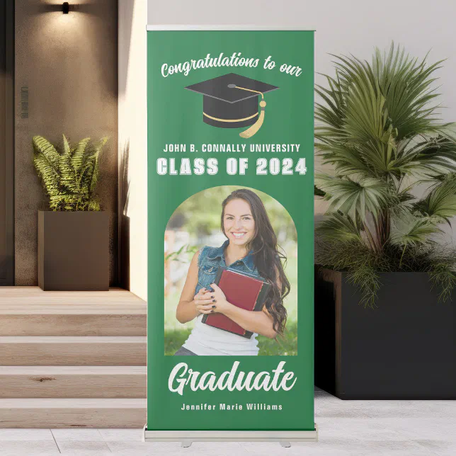Green Graduate Photo Vertical Graduation Party Retractable Banner | Zazzle