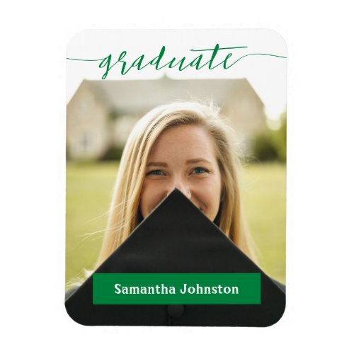 Green Graduate Script Modern Photo Magnet