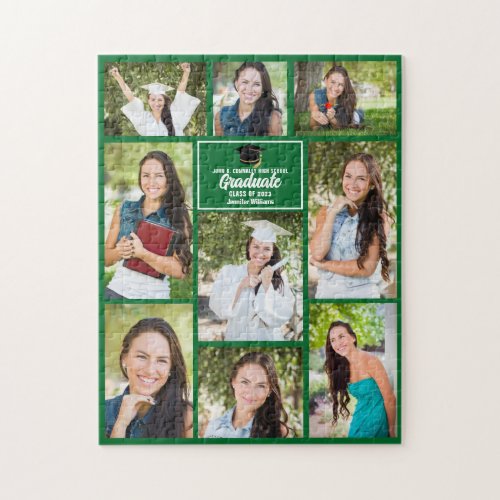 Green Graduate Senior Photo Collage Graduation Jigsaw Puzzle