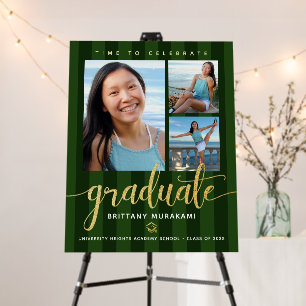 Green Graduation 3 Photo Gold Glitter Script Bold Foam Board