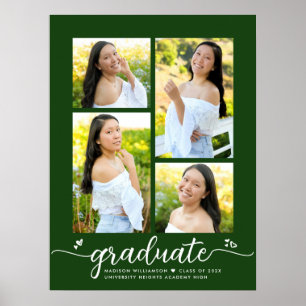 Green Graduation 4 Photo Script Heart Modern Girly Poster