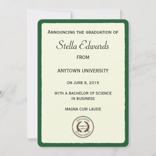 Green Graduation Announcements Round Corners