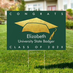 Green Graduation Bold Modern Gold Cap SM/LG Yard Sign