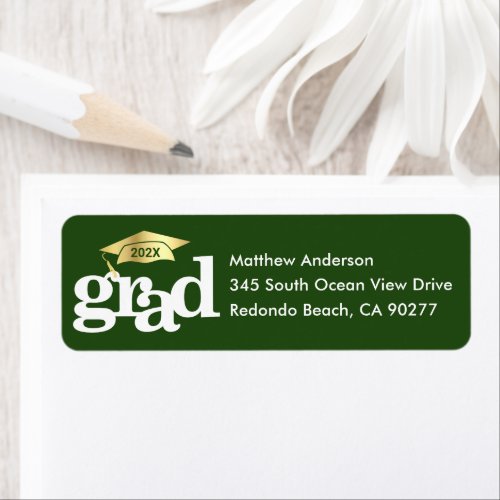 Green Graduation Bold Modern Type Gold Cap Address Label