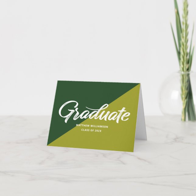 Green Graduation Bold Retro Script Cap Icon Simple Letterpress Thank You Card (Front)