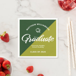Green Graduation Bold Retro Script Cap Icon Simple Napkins