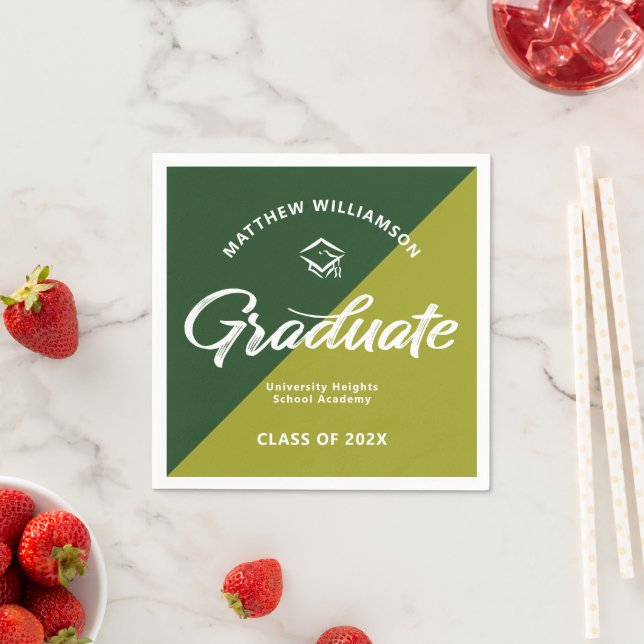 Green Graduation Bold Retro Script Cap Icon Simple Napkins (Insitu)
