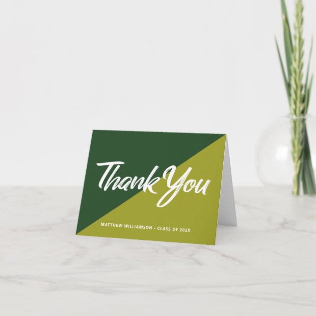 Green Graduation Bold Script Cap Icon Retro Simple Letterpress Thank You Card (Front)
