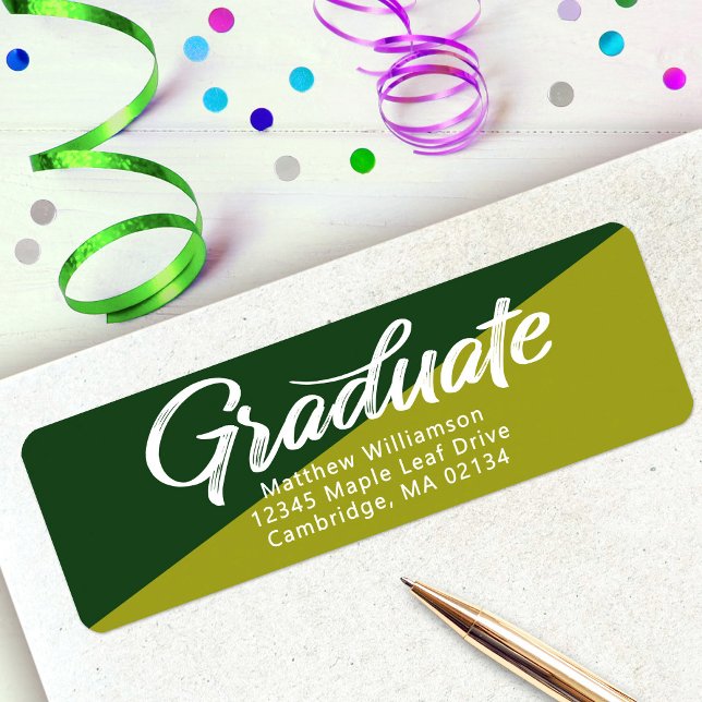 Green Graduation Bold Script Simple Modern Address Label (Creator Uploaded)