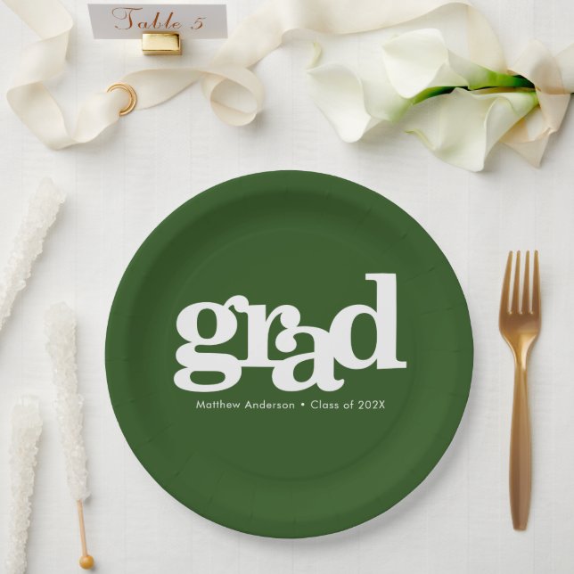 Green graduation bold typography modern simple paper plates (Wedding)