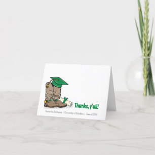 Green Graduation Cap and Cowboy Boot Letterpress Thank You Card