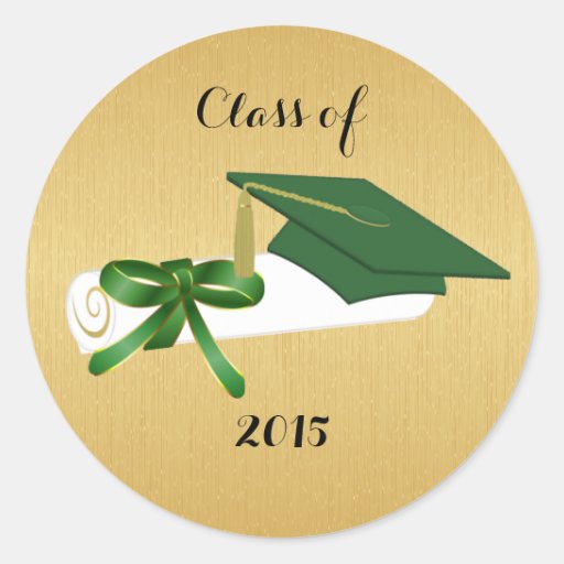 Green Graduation Cap and Diploma With Gold Classic Round Sticker | Zazzle