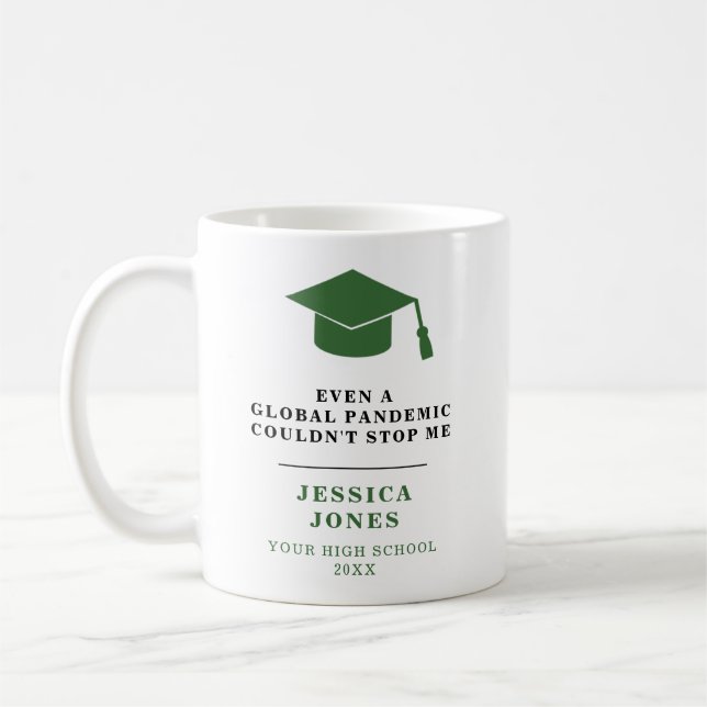Green Graduation Cap Class of 2021 Pandemic Coffee Mug (Left)