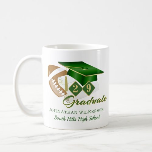Green Graduation Cap Football Personalized Coffee Mug