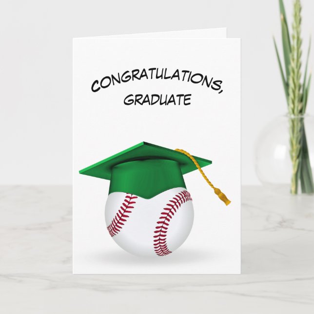 Green Graduation Cap On a Baseball Card (Front)