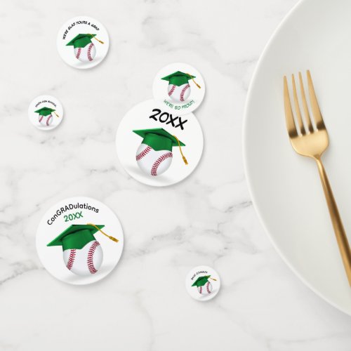 Green Graduation Cap On a Baseball Confetti