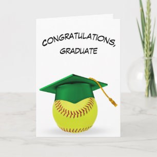 Green Graduation Cap On a Yellow Softball Card