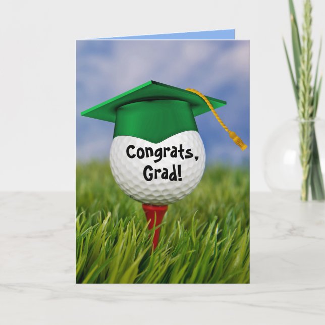 Green Graduation Cap On Golf Ball   Card (Front)