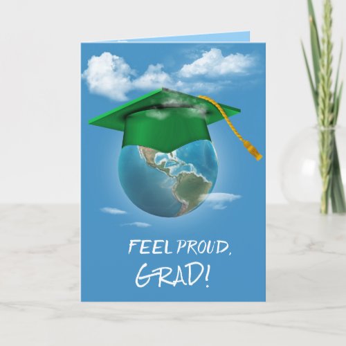 Green Graduation Cap on Planet Earth Card