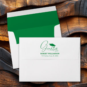 Green Graduation Cap Return Address Envelope