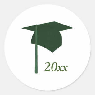 Green Graduation Cap Stickers, Class of Classic Round Sticker