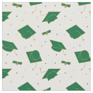 Green Graduation Cap Toss Fabric