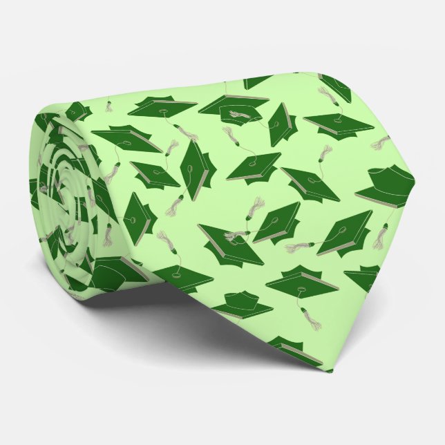 Green Graduation Caps Grad Party Outfit Neck Tie (Rolled)
