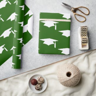 Green Graduation Caps Pattern - Graduation Wrapping Paper