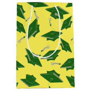 Green Graduation Caps Tossed in the Air on Yellow Medium Gift Bag