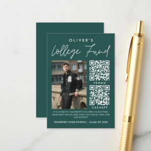 Green Graduation College Fund 2 QR Code Photo Enclosure Card