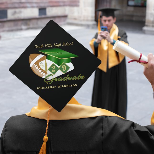 Green Graduation Football Personalized Cap Topper (Green Graduation Football Personalized Graduation Cap Topper)