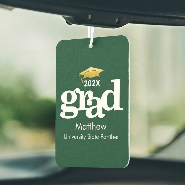 Green Graduation Gold Cap Modern Bold Typography Air Freshener (Creator Uploaded)