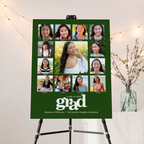 Green Graduation K12 Photo Collage Bold Modern Foam Board