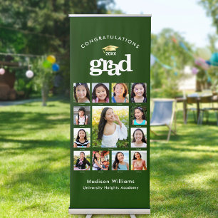 Green Graduation K–12 Photo Collage Gold Cap Bold Retractable Banner