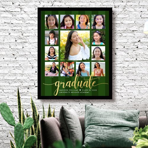 Green Graduation K–12 Photo Collage Gold Script