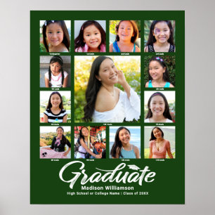 Green Graduation K–12 Photo Collage Script Modern Poster
