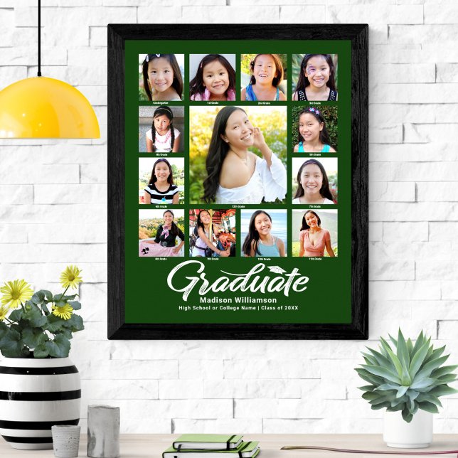 Green Graduation K–12 Photo Collage Script Modern Poster (Creator Uploaded)