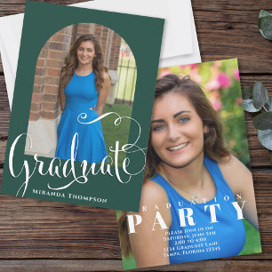 Green Graduation Party Elegant Photo Invitation