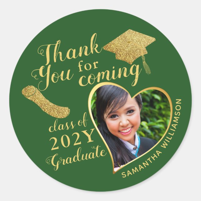 Green Graduation Party Favor Thank You for Coming Classic Round Sticker (Front)