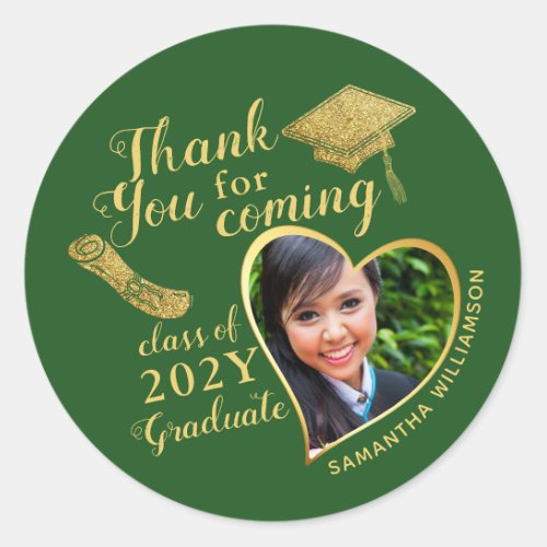Green Graduation Party Favor Thank You for Coming Classic Round Sticker