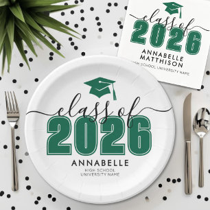 Green Graduation Party Paper Plates