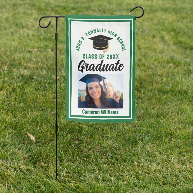 Green Graduation Personalized 2025 Graduate Photo Garden Flag (In SItu)
