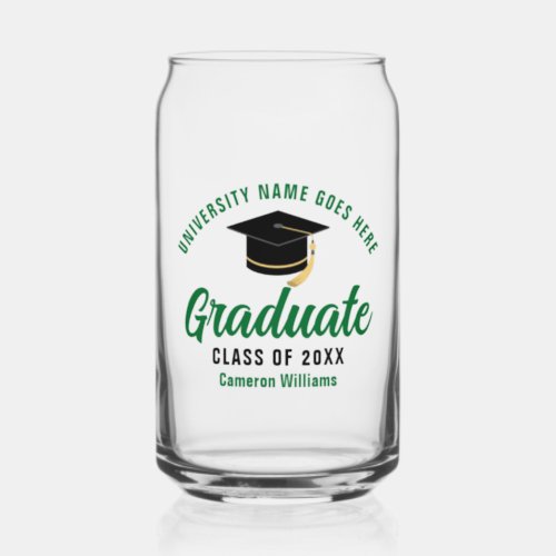 Green Graduation Personalized Graduate Name Can Glass