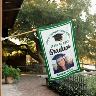 Green Graduation Personalized Graduate Photo House Flag